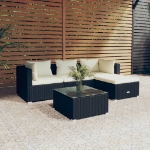 Set Salotto da Giardino 5 pz con Cuscini in Polyrattan Nero