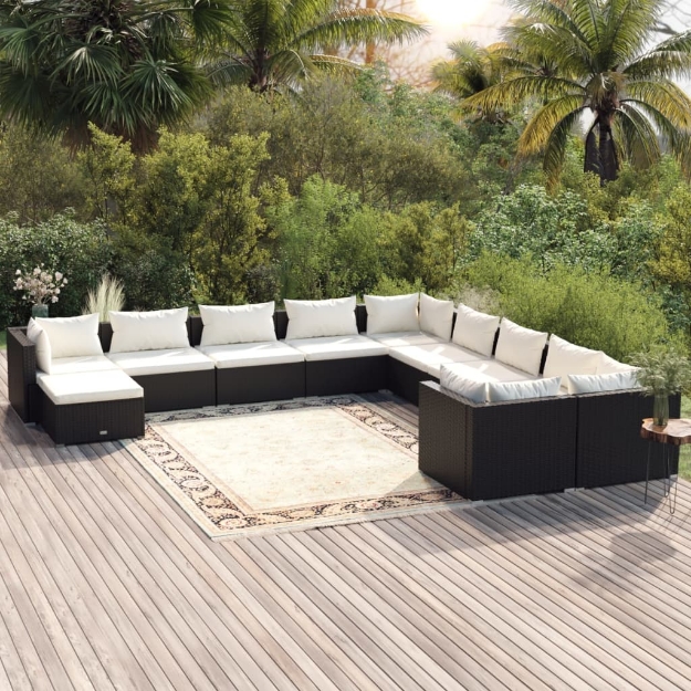 Set Divani da Giardino 11 pz con Cuscini in Polyrattan Nero