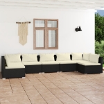 Set Salotto da Giardino 7 pz con Cuscini in Polyrattan Nero