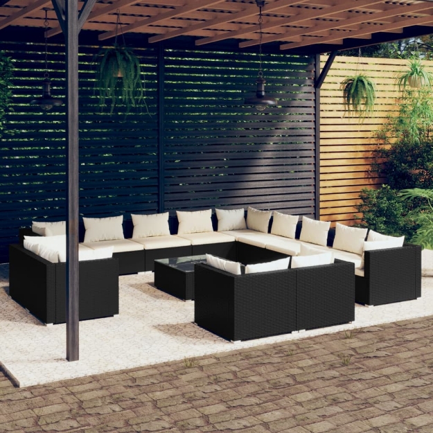 Set Divani da Giardino 14 pz con Cuscini in Polyrattan Nero