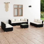 Set Salotto da Giardino 8 pz con Cuscini in Polyrattan Nero