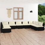 Set Salotto da Giardino 9 pz con Cuscini in Polyrattan Nero