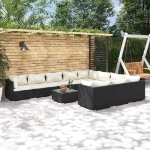 Set Divani da Giardino 11 pz con Cuscini in Polyrattan Nero