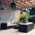 Set Salotto da Giardino 7 pz con Cuscini in Polyrattan Nero