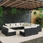 Set Divani da Giardino 11 pz con Cuscini in Polyrattan Nero