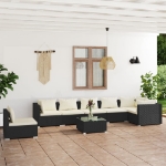 Set Divani da Giardino 8 pz con Cuscini in Polyrattan Nero