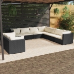 Set Salotto da Giardino con Cuscini 9pz Nero in Polyrattan