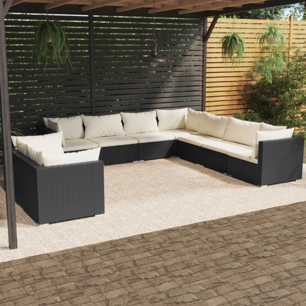 Set Salotto da Giardino con Cuscini 9pz Nero in Polyrattan