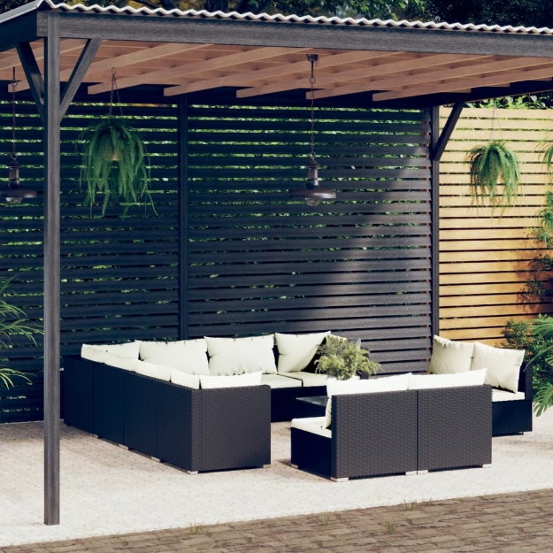 Set Divani da Giardino 12 pz con Cuscini in Polyrattan Nero