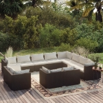 Set Divani da Giardino 12 pz con Cuscini in Polyrattan Nero