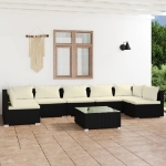 Set Salotto da Giardino 8 pz con Cuscini in Polyrattan Nero