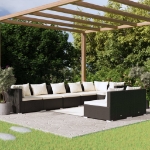 Set Divani da Giardino 8 pz con Cuscini in Polyrattan Nero