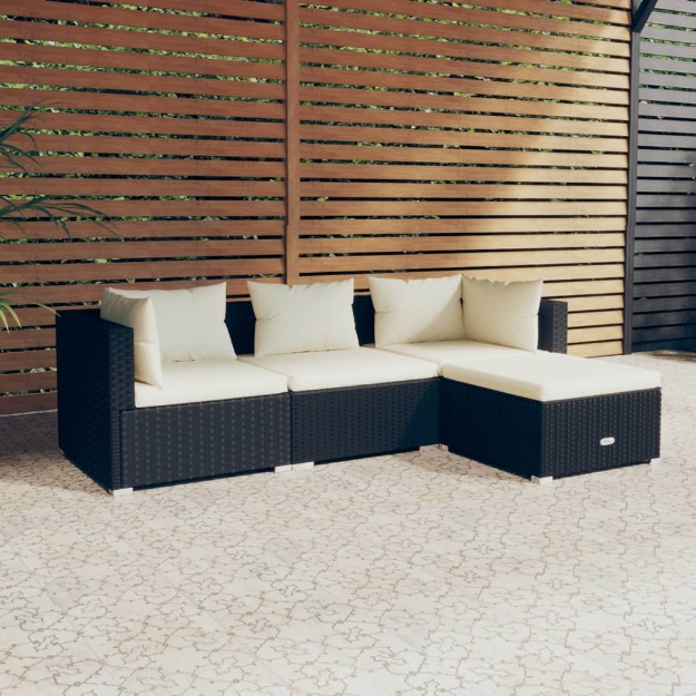 Set Divani da Giardino 4 pz con Cuscini in Polyrattan Nero