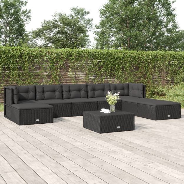 Set Mobili da Giardino con Cuscini 8 pz Nero in Polyrattan