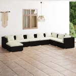 Set Salotto da Giardino 8 pz con Cuscini in Polyrattan Nero