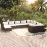 Set Divani da Giardino 10 pz con Cuscini in Polyrattan Nero