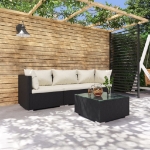 Set Divani da Giardino 4 pz con Cuscini in Polyrattan Nero