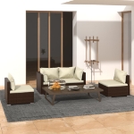 Set Divani da Giardino 4 pz con Cuscini in Polyrattan Marrone