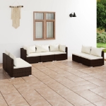 Set Divani da Giardino 7 pz con Cuscini in Polyrattan Marrone