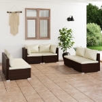 Set Divani da Giardino 6 pz con Cuscini in Polyrattan Marrone