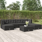 Set Salotto da Giardino con Cuscini 7pz Nero Polyrattan