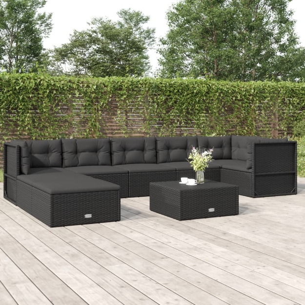 Set Mobili da Giardino con Cuscini 8 pz Nero in Polyrattan