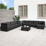 Set Salotto da Giardino con Cuscini 9pz Nero in Polyrattan