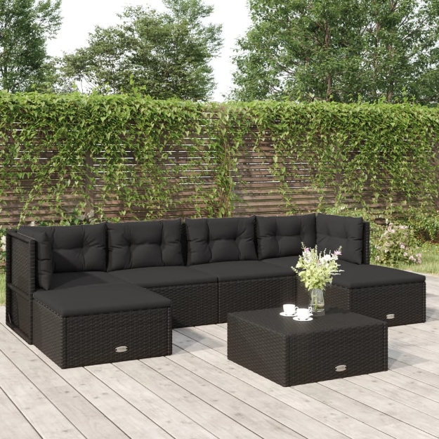 Set Mobili da Giardino 6 pz con Cuscini in Polyrattan Nero