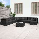 Set Mobili da Giardino con Cuscini 8 pz Nero in Polyrattan