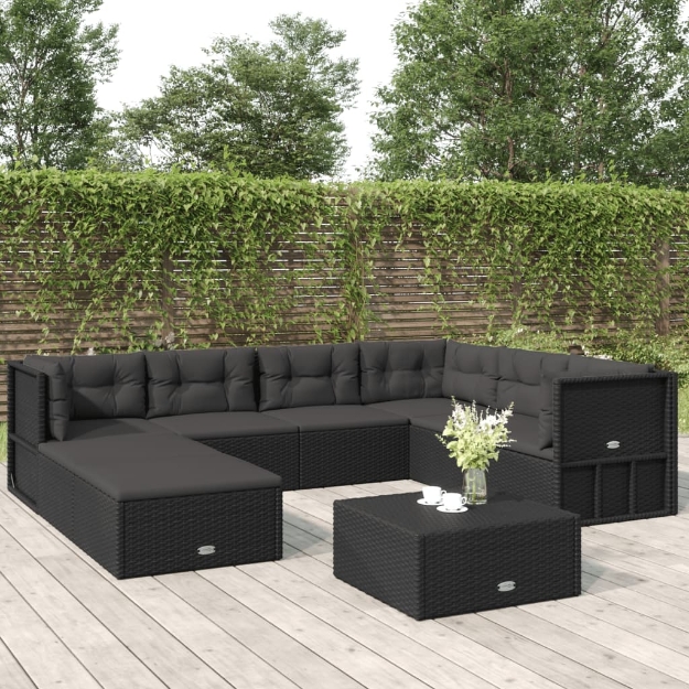 Set Mobili da Giardino con Cuscini 8 pz Nero in Polyrattan