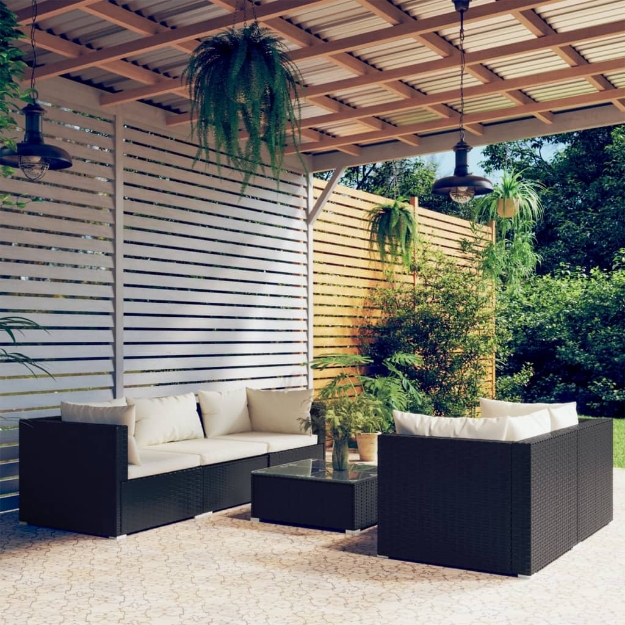 Set Salotto da Giardino 6 pz con Cuscini in Polyrattan Nero