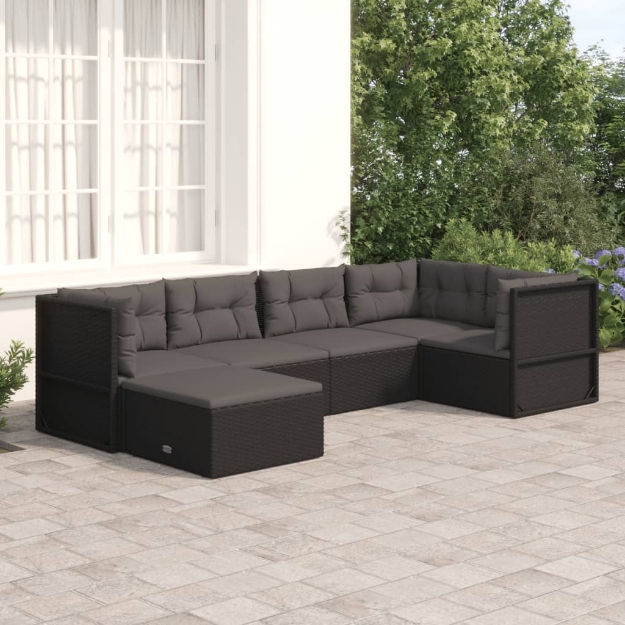 Set Mobili da Giardino 6 pz con Cuscini in Polyrattan Nero