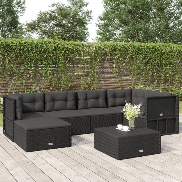 Set Mobili da Giardino 6 pz con Cuscini in Polyrattan Nero