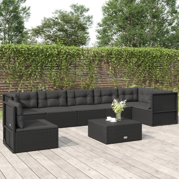 Set Salotto da Giardino con Cuscini 7pz Nero Polyrattan