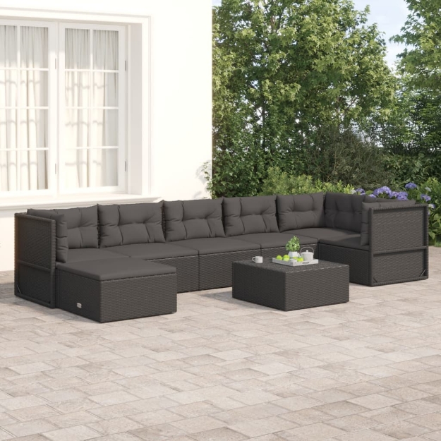 Set Salotto da Giardino con Cuscini 7pz Nero Polyrattan