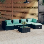 Set Divani da Giardino 6 pz con Cuscini in Polyrattan Nero