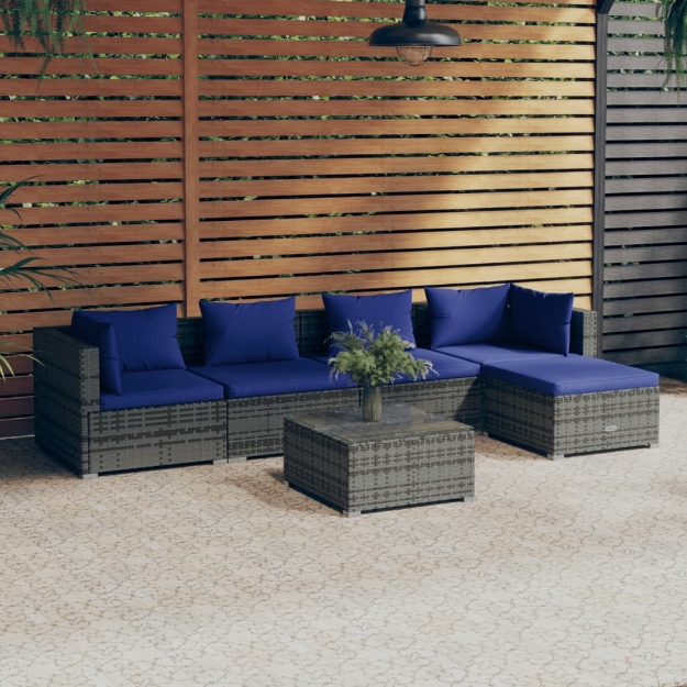 Set Divani da Giardino 6 pz con Cuscini in Polyrattan Grigio