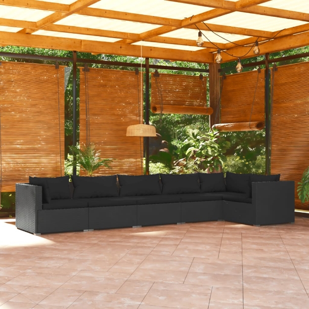 Set Divani da Giardino 6 pz con Cuscini in Polyrattan Nero