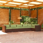 Set Divani da Giardino 6 pz con Cuscini in Polyrattan Marrone