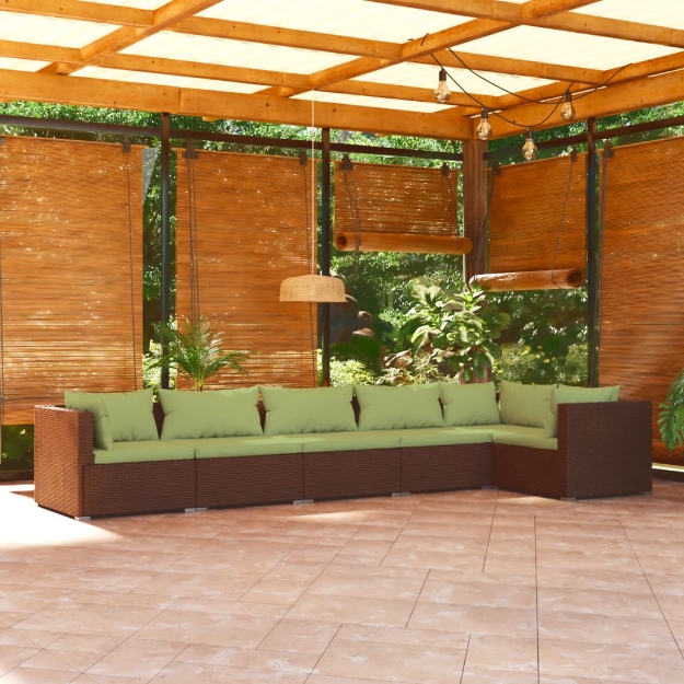 Set Divani da Giardino 6 pz con Cuscini in Polyrattan Marrone