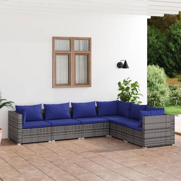 Set Divani da Giardino 6 pz con Cuscini in Polyrattan Grigio