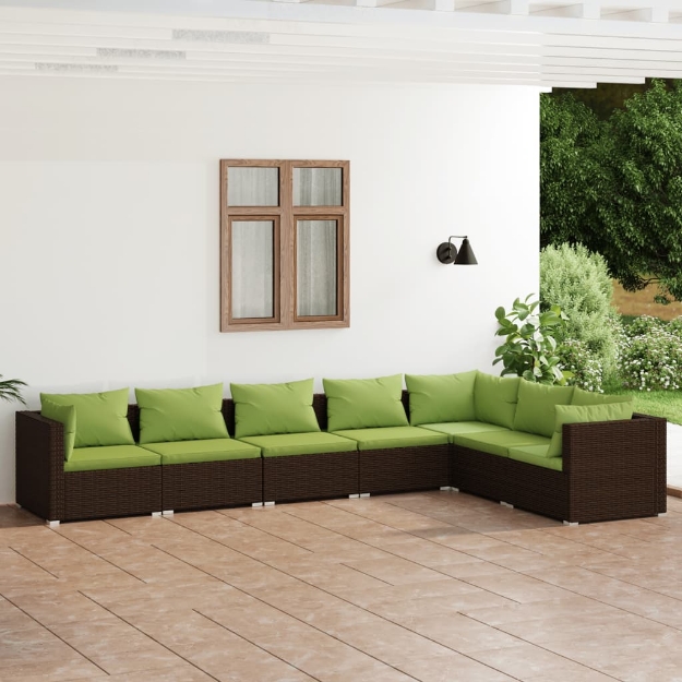 Set Divani da Giardino 7 pz con Cuscini in Polyrattan Marrone