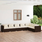 Set Divani da Giardino 7 pz con Cuscini in Polyrattan Marrone