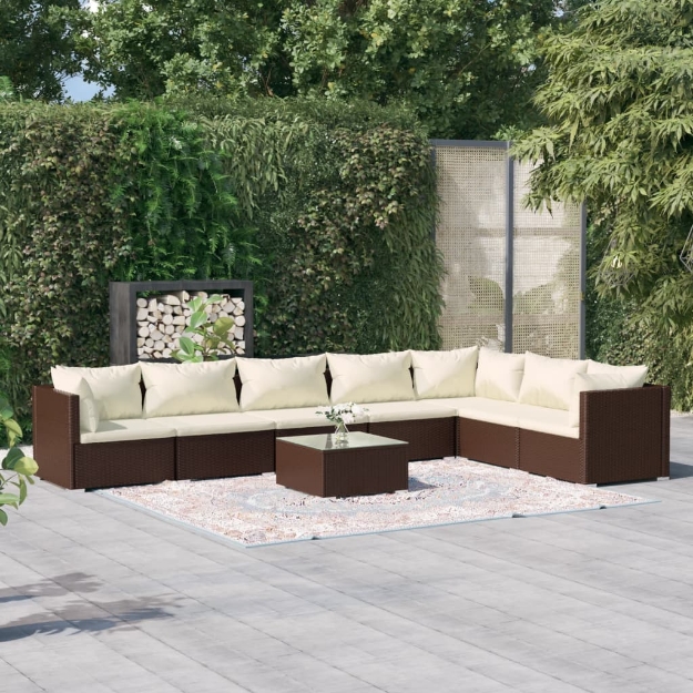 Set Divani da Giardino con Cuscini 8 pz in Polyrattan Marrone