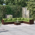 Set Divani da Giardino 8 pz con Cuscini in Polyrattan Marrone