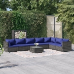 Set Divani da Giardino 8 pz con Cuscini in Polyrattan Grigio