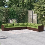 Set Divani da Giardino 8 pz con Cuscini in Polyrattan Marrone