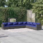 Set Divani da Giardino 8 pz con Cuscini in Polyrattan Grigio