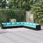 Set Divani da Giardino 9 pz con Cuscini in Polyrattan Nero