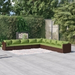 Set Divani da Giardino 9 pz con Cuscini in Polyrattan Marrone